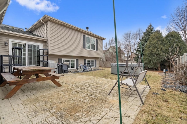 view of patio featuring a hot tub