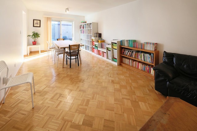 interior space featuring light parquet floors