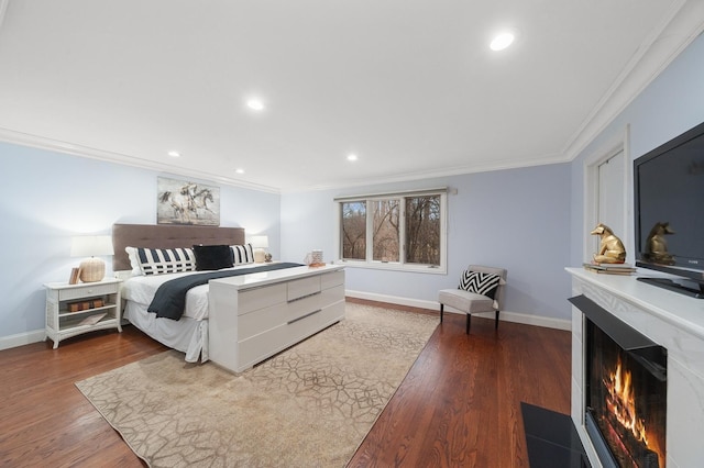 bedroom featuring crown molding and hardwood / wood-style floors