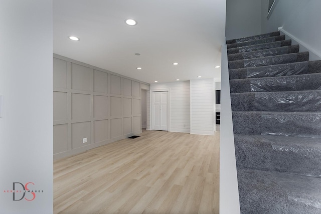 interior space with light hardwood / wood-style floors