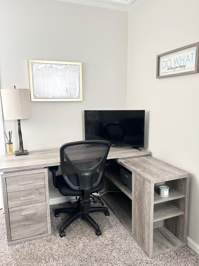 view of carpeted home office