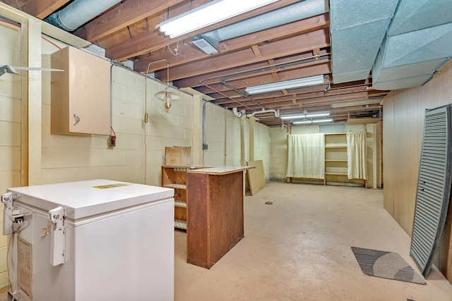 basement with refrigerator