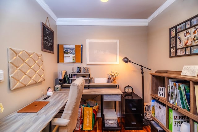 home office with ornamental molding