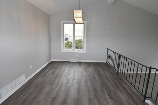 bonus room featuring lofted ceiling, dark wood-type flooring, visible vents, and baseboards