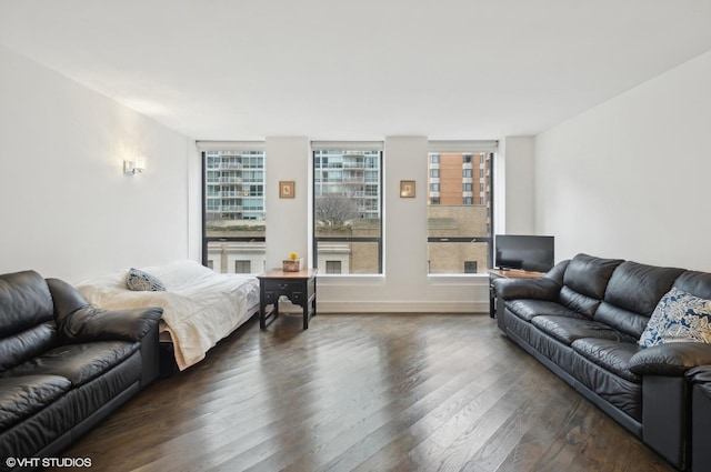 bedroom with dark hardwood / wood-style floors