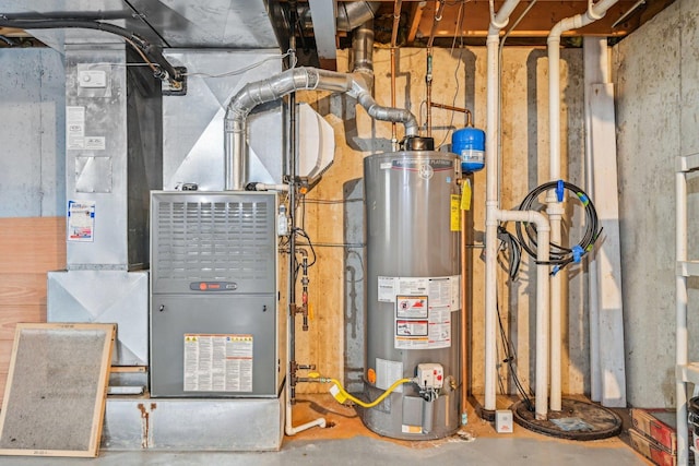 utility room with heating unit and gas water heater