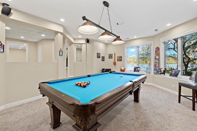 recreation room featuring pool table and carpet flooring