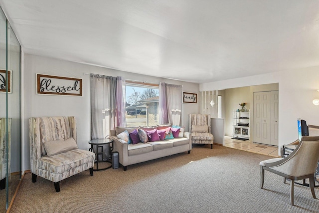 living room featuring carpet flooring