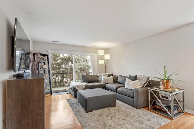 living room with light wood-type flooring