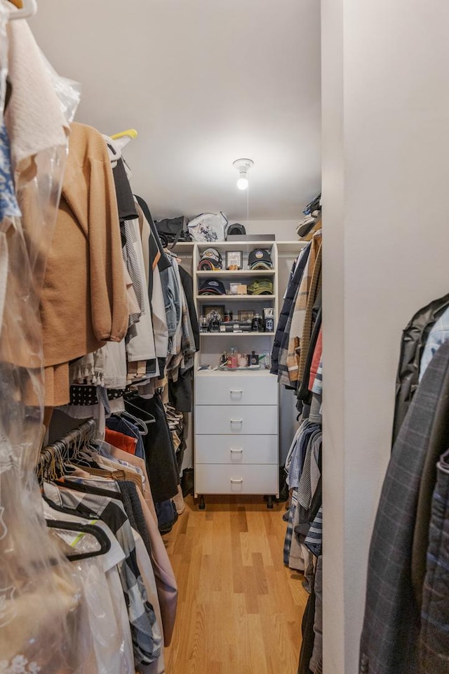 walk in closet featuring light hardwood / wood-style floors