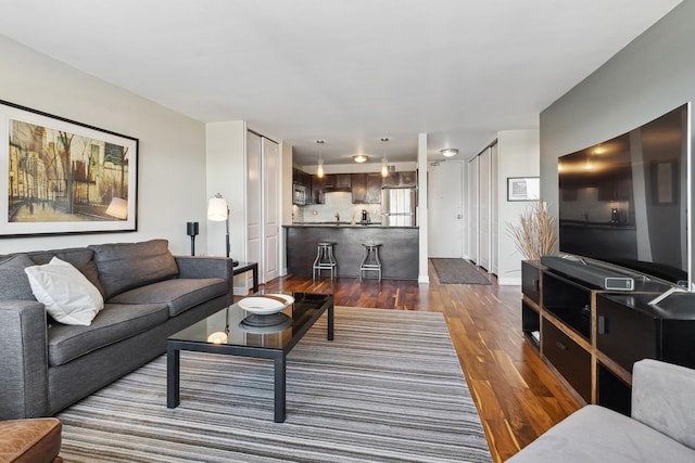 living room featuring dark hardwood / wood-style flooring