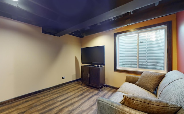 living area with dark hardwood / wood-style floors and a healthy amount of sunlight