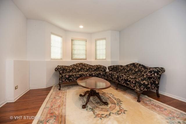 living area featuring dark wood-type flooring