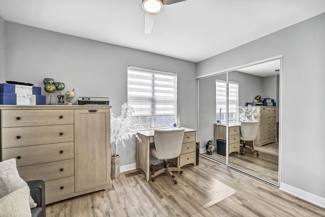 office space featuring light wood-type flooring