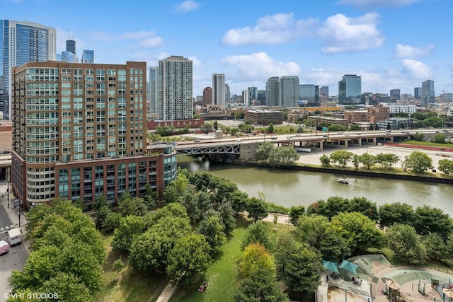 city view with a water view