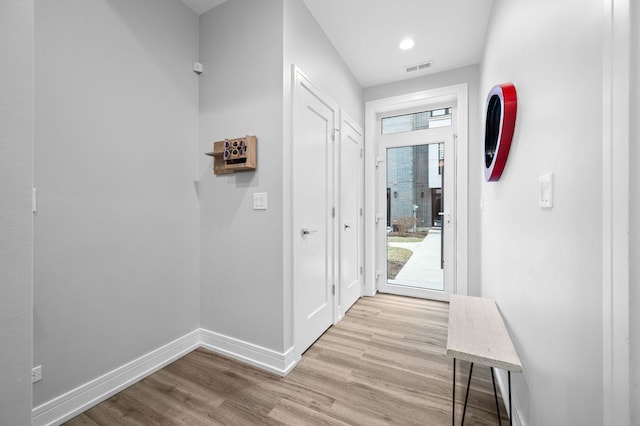 doorway featuring light wood-type flooring