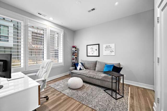 home office featuring light wood-type flooring