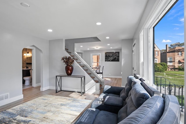 living room with light wood-type flooring