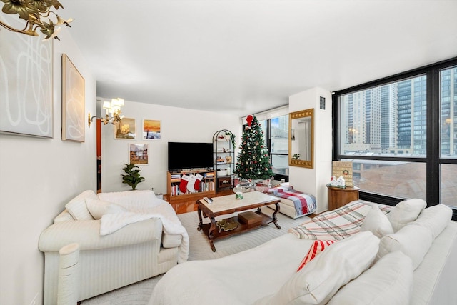 living room with a notable chandelier