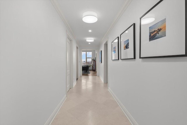 corridor featuring ornamental molding