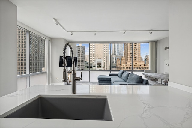 kitchen with sink and track lighting