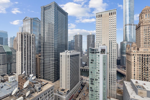 property's view of city featuring a water view