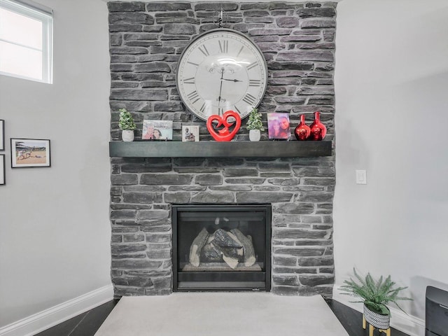 interior details with a fireplace