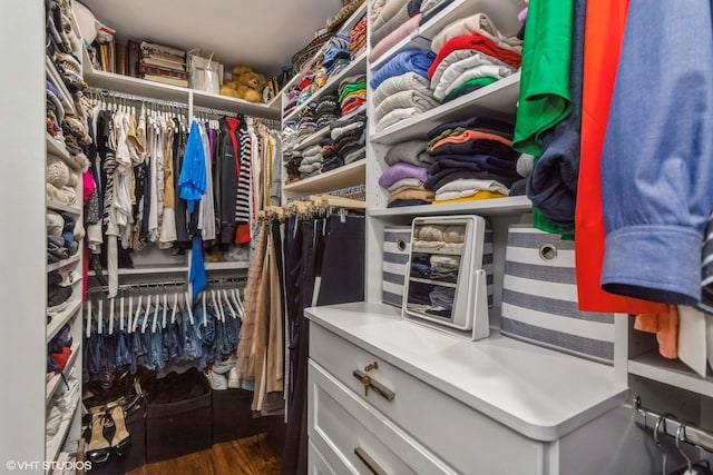 walk in closet featuring dark wood-type flooring