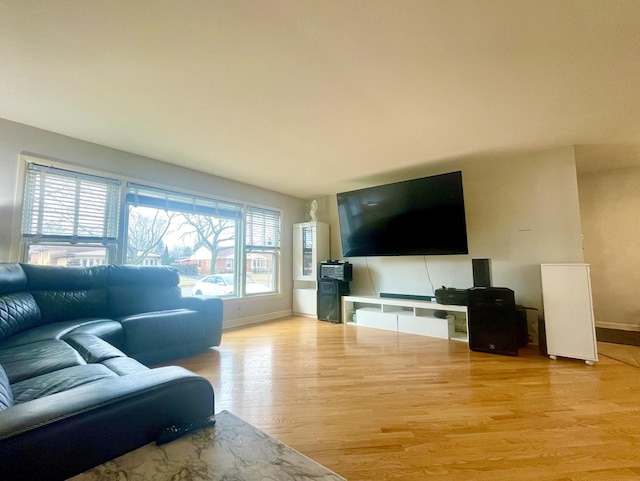 living room with light hardwood / wood-style flooring