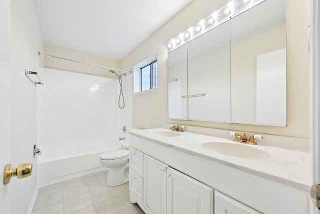 full bathroom with vanity, tile patterned floors, shower / bathtub combination, and toilet