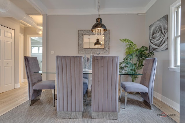 dining space with wood-type flooring