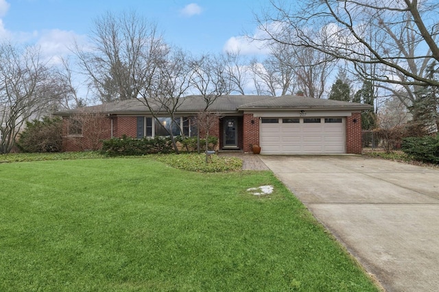 single story home featuring a garage and a front yard