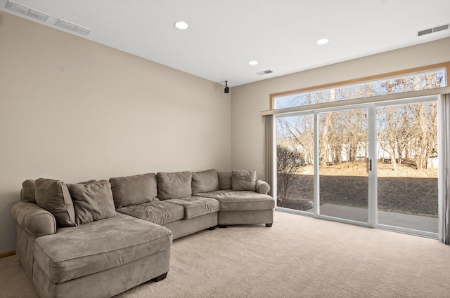 living room with light carpet