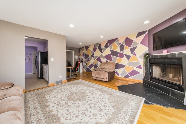 living room with wood-type flooring