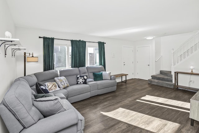 living room featuring dark hardwood / wood-style flooring