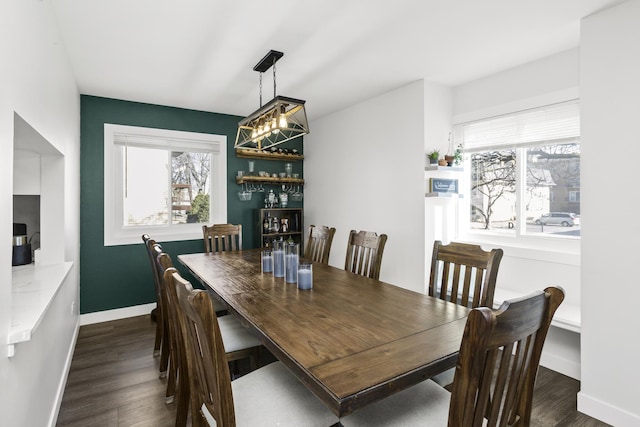 dining room with a wealth of natural light and dark hardwood / wood-style floors