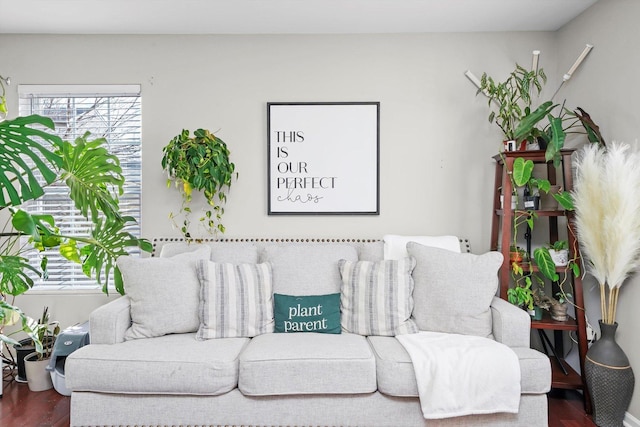 living room with dark wood-type flooring