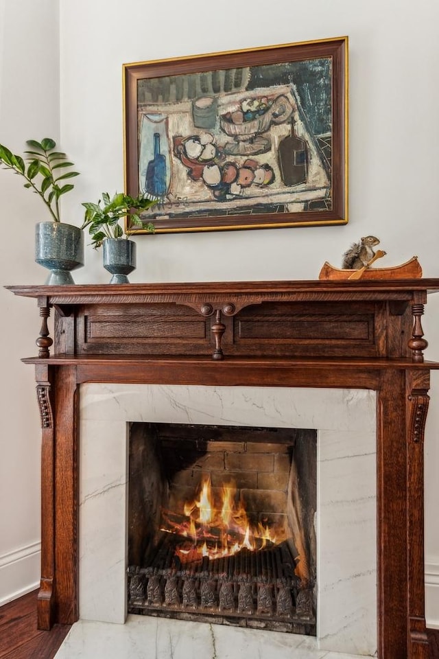 interior details featuring a high end fireplace