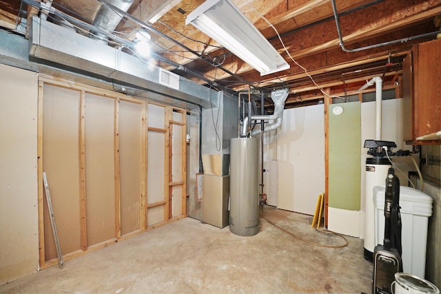 basement featuring gas water heater