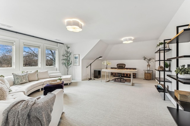 living room with light colored carpet