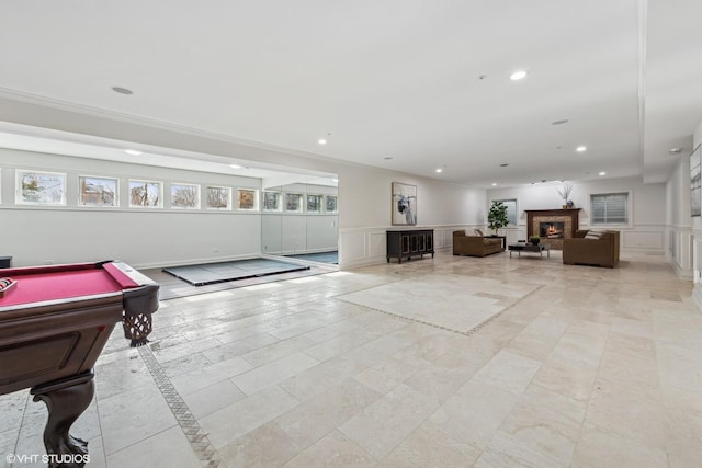 playroom with pool table and plenty of natural light