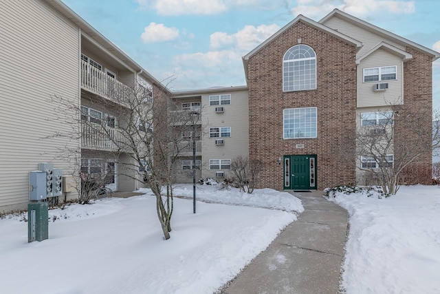 view of snow covered building