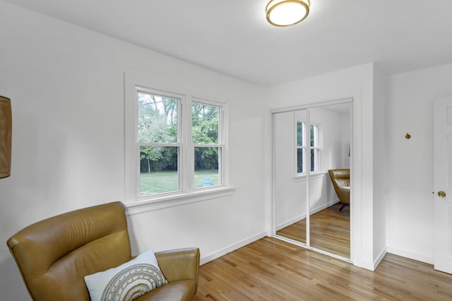 sitting room with wood-type flooring