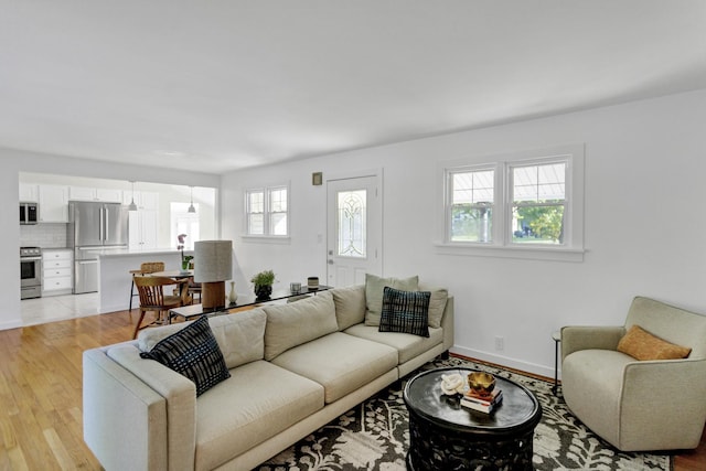 living room with light hardwood / wood-style flooring