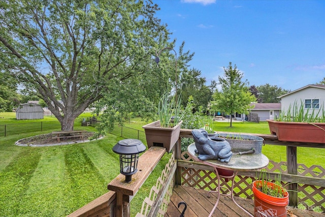 wooden deck featuring a yard