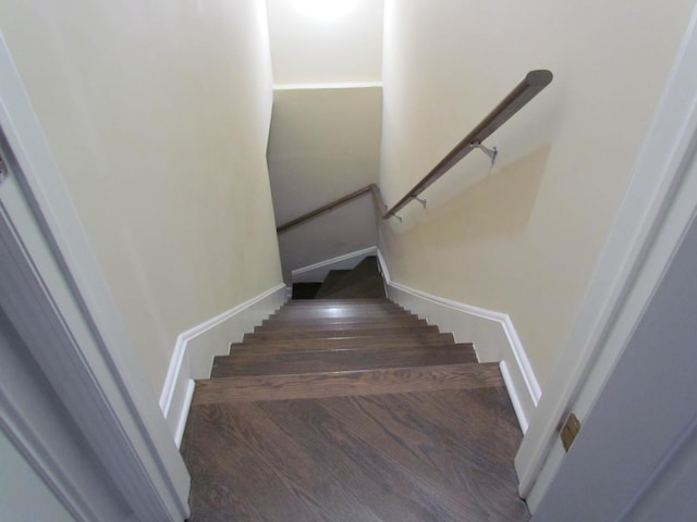 staircase featuring hardwood / wood-style flooring