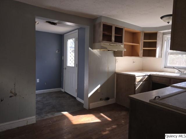 kitchen with dark wood-type flooring, sink, and a textured ceiling