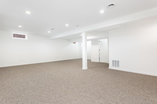 basement featuring carpet flooring