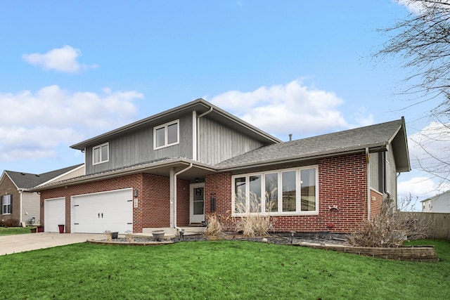 view of front of property featuring a garage and a front lawn