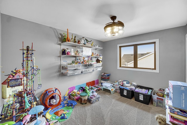 recreation room with carpet floors